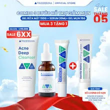 [TẶNG 1 LOTION] 40G Combo 3 Bước Hỗ Trợ Giảm Mụn Trioderma Gel Rửa Mặt 150g + Serum 30ml + Gel mụn 15g Làm Sạch Giảm Mụn