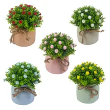 Chậu cây hoa cỏ giả bằng nhựa 12cm kèm chậu thắt dây gai để bàn làm việc decor trang trí nhà cửa văn phòng quán cafe