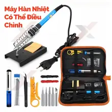Bộ 15 món Mỏ hàn thiếc điều chỉnh nhiệt độ, máy hàn chì mini, 60w 220v phụ kiện hàn, thiếc hàn, bộ mũi hàn, kệ hàn