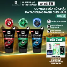 Combo 2 Sữa rửa mặt Romano đa tác dụng dành cho nam giới 100g: Cấp ẩm, Loại bỏ nhờn, Sáng da/Ngừa mụn/Làm sạch sâu