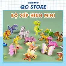 100 bộ miếng tranh ghép hình 3D bằng giấy dễ thương chủ đề côn trùng, động vật, khủng long, máy bay QC Store