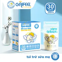 GAIFEEL Túi trữ sữa 200ml có dây kéo kín an toàn Bao gồm vòng đổi màu nhiệt độ (30 cái / hộp)