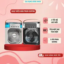 Quạt Điều Hòa Phun Sương Mini, Quạt Làm Mát Bằng Hơi Nước Để Bàn 3 Chế Độ bình chứa nước 600ml tích hợp đèn LED BH 12T