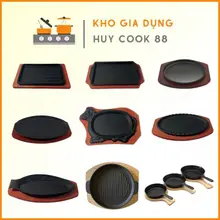 Chảo Gang Bò Né Các Loại Kèm Đế Gỗ Cao Cấp HUYCOOK88 Chảo Chống Dính Làm Bít Tết Trứng Ốp La Dành Cho Các Loại Bếp