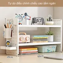 Kệ thu dọn mặt bàn đa năng, kệ sách bàn học làm việc kim loại màu trắng cao cấp