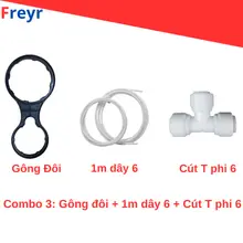 Combo 3 linh kiện lõi lọc nước gồm Gông Đôi, 1m dây phi 6, cút T phi 6, dùng cho máy lọc nước RO