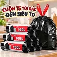 Cuộn 15 túi rác đen siêu to, siêu dai tiện dụng dung tích 30/60/100l
