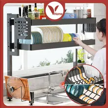 Vhome 1 / 2 / 3 lớp Giá đựng bát đĩa trên bồn rửa, Giá đựng đồ nhà bếp 65-125cm kèm phụ kiện [Thép Carbon chất lượng cao, bền chắc]