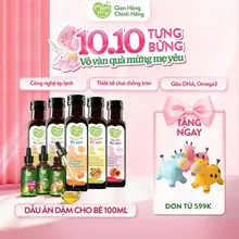 Dầu ăn dặm cho bé 5 loại giàu DHA & Omega 3-6-9 cá hồi, hạt lanh, Olive, gấc, óc chó, chiên xào
