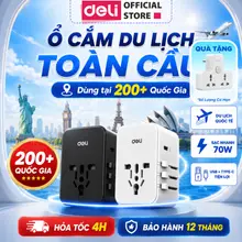 Ổ Cắm Chuyển Đổi Du Lịch Deli Sạc Nhanh 70W Củ Sạc Đa Năng 4 Loại Chân Cắm Tích Hợp USB TypeC