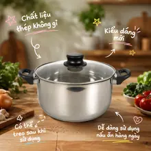 Bộ nồi Inox Dùng Bếp Từ, Bếp Hồng Ngoại, không kén bếp 4 Kích Cỡ 18cm- 20cm-22cm-24cm