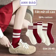Tất vớ cổ cao màu đỏ đô chất cotton phong cách trẻ trung dễ thương