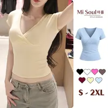 Áo Thun Cotton Cổ V Basic, Áo Nhún Ngực Co Giãn Ôm Dáng Nữ Tính Mùa Hè Thoáng Mát MiSoul 582