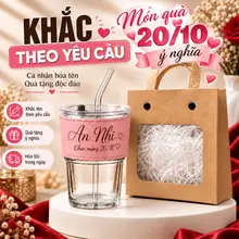 [Miễn Phí Khắc Tên] Cốc Thủy Tinh CHOUCHOU Gorgeous 420ml – Kèm Ống Hút & Bao Da | 6 Màu Sang Trọng