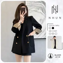 Áo blazer nữ NhunFashion Áo vest nữ công sở khoác ngoài cúc đồng tay lật phong cách Hàn Quốc trẻ trung năng động N69