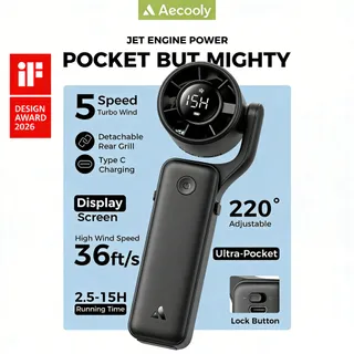 Quạt Cầm Tay Mini Aecooly AirGimbal Quạt cầm tay cầm tayQuạt ống khí Turbo mạnh mẽ丨Portable Handheld Fan Tốc độ cao 15000 vòng / phút, Thời gian làm mát tối đa 15 giờ, Thiết kế bỏ túi Mini 5 tốc độ