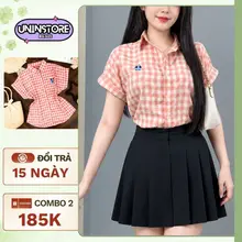 Áo Sơ Mi Nữ Caro Tay Ngắn Form Rộng Hàn Quốc – Áo Kiểu Công Sở Trẻ Trung, Dễ Phối Đồ -BS077