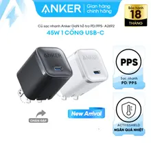 Củ sạc nhanh Anker A2692 45W GaN, ActiveShield ngăn quá nhiệt, hỗ trợ PD/PPS, Chân gập tiện lợi