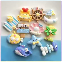 Sticker Charm/Combo phụ kiện dép lỗ hình sao biển vỏ sò cá nhỏ phao bơi màu xanh trắng phong cách biển