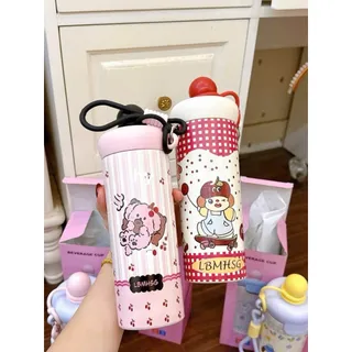 Bình Nước Xcup 600ml  giữ nhiệt Cao Cấp, Họa Tiết Gấu Xinh Xắn, Dung Tích Lớn, Phù Hợp Đi Học Đi Làm