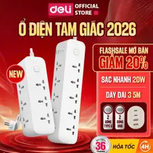 [Hỏa Tốc] Ổ Cắm Điện Tam Giác DELI 2026 Chịu Tải 2500W Ổ Đa Năng Dây Dài 3-5m Cổng USB Chống Cháy Chống Giật