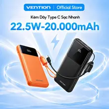 Pin Sạc Dự Phòng 20000mAh Vention 22.5W, Đạt Chuẩn 3C, 2 Cổng USB-A/C Kèm Dây Sạc Type C Màn LED Cho Điện Thoại Laptop