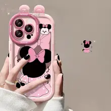 Ốp điện thoại iPhone 15 14 13 12 11 Pro Max X Xr Xs Max 7 8 Plus SE2020 3D DIY Pink Bow Cặp đôi chuột dễ thương Vỏ điện thoại mềm