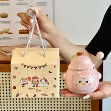 Ly cốc sứ hình trái lê dễ thương có nắp và muỗng kèm hộp quà  làm quà tặng bạn gái sinh nhật LB