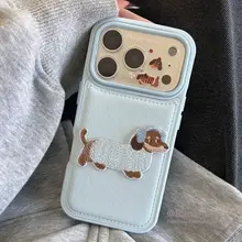 Tương thích với iPhone 17 16 15 14 13 12 11 Pro Max X Xr Xs Max 7 8 Plus SE2020 Ốp điện thoại 3D DIY Blue thêu Dachshund Soft Back Cover