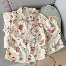 Bộ đồ ngủ nữ họa tiết Shin-chan, chất liệu cotton mịn, ngắn tay và short
