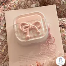 Hàn Quốc 3D Màu Hồng Nơ Sọc Tai Nghe Cho AirPods 4 3 2 1 Pro3 2 Pro Bluetooth Không Dây Tai Nghe Silicon Mềm Vỏ Bảo Vệ Tai Nghe Chống Sốc
