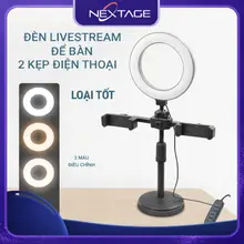 Đèn livestream để bàn có hai kẹp điện thoại gồm 3 chế độ màu điều chỉnh ánh sáng hỗ trợ bán hàng+ quay video+ học tập