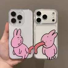 Cặp Đôi Thỏ Hoạt Hình Hài Hước Shell Đối Với iPhone 17 16 15 14 13 12 11 Pro Max X XS XR 7 8 Plus SE2020