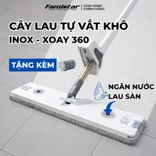 Cây lau nhà tự vắt khô 80% FAMISTAR, xoay 360 độ bản lau 45cm có đầu gạt nước tặng kèm 2 bông lau