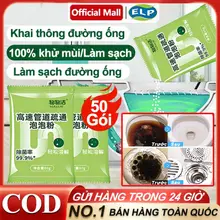 Bột thông cống (50 Gói) - Nhanh chóng mở đường ống/Bồn Cầu, đường ống sinh học ngăn ngừa tắc nghẽn, Vệ sinh cống dầu mỡ