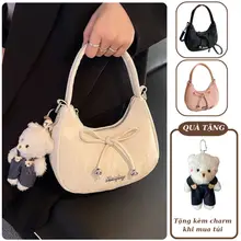 Túi đeo chéo nữ thời trang YUMI túi xách tay size 20cm đính nơ kèm móc gấu dễ thương MK357