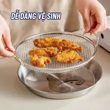 [ HÀNG LOẠI 1 ] Bộ Khay Đĩa Kèm Vỉ Lưới Lọc Dầu Inox Cao Cấp Kích Thước 22CM Tiện Dụng Cho Mọi Gian Bếp Đựng Thực Phẩm C