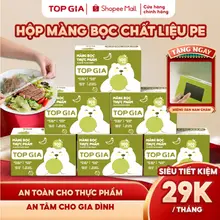Hộp màng bọc thực phẩm treo tường dạng rút TopGia tiện lợi, chất liệu PE an toàn, có chun co dãn