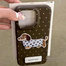 Ốp điện thoại iPhone 17 16 15 14 13 12 11 Pro Max X Xr Xs Max 3D DIY Dogs Candy Color Dots Soft Leather Back Cover