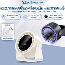 Quạt Treo Tường Tích Điện 5 Cấp Độ Gió Xoay 180 Độ Pin Sạc USB Màn Hình LED Nhỏ Gọn Để Bàn Hoặc Treo Tường Tiện Lợi