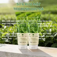 AWSOOYOR Sữa rửa mặt trà xanh rau má rửa mặt dịu nhẹ, da vẫn ẩm mịn sau khi rửa, thích hợp cho cả nam & nữ, 60g
