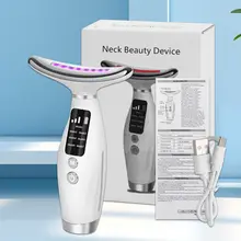 Máy mát xa nâng cơ mặt cổ 7 màu Đèn LED Photon sưởi ấm Massage rung cho da mặt