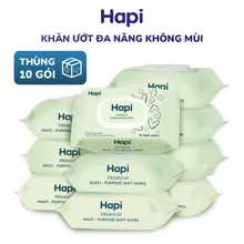 Thùng 10 Khăn giấy ướt đa năng HAPI gói 70 tờ, mềm mịn không mùi sử dụng nước tinh khiết RO an toàn cho làn da