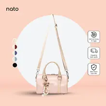 Túi đeo chéo da NATOLI, túi trống mini da chống nước nhiều ngăn thời trang BST Trendy Bowling Bag T37