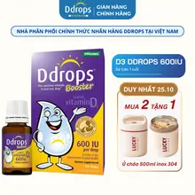 [NHẬP KHẨU] D3 Thuần Organic Ddrops 600IU chính hãng dạng lỏng nhỏ giọt cho bé 1y giúp bé cao lớn khỏe mạnh