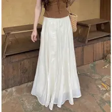 𝗥𝗶𝗹𝗶 | Chân Váy Dài Linen Tơ Dáng Xòe Cạp Trễ 2 Lớp