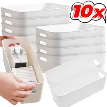 3 / 6 / 10 Hộp đựng máy tính để bàn bằng nhựa trắng có tay cầm - Giỏ phân loại đồ lặt vặt dung tích lớn