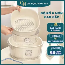 (TẶNG HÚT ẨM) Set Rổ 6 Món Nhựa PP Nguyên Sinh Dày Dặn Cao Cấp, Hộp Đựng Rau Củ 3 Tầng Thông Minh