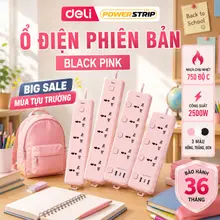 [BÁN CHẠY] Ổ Cắm Điện Đen Hồng DELI Công Suất 2500W, Ổ Điện Đa Năng Để Bàn Kết Hợp Cổng USB/ TypeC Sạc Nhanh 20W