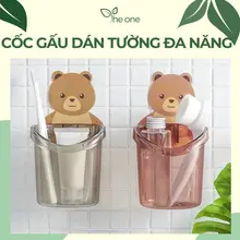 Set 5 Cốc gấu dán tường đa năng, cốc đựng bàn chải đánh răng phụ kiện nhà tắm